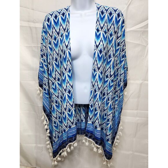 Vintage Bobbie Brooks Woman's Kimono Duster Cover Up Aztec Southwest Blue Cotton - Picture 6 of 9